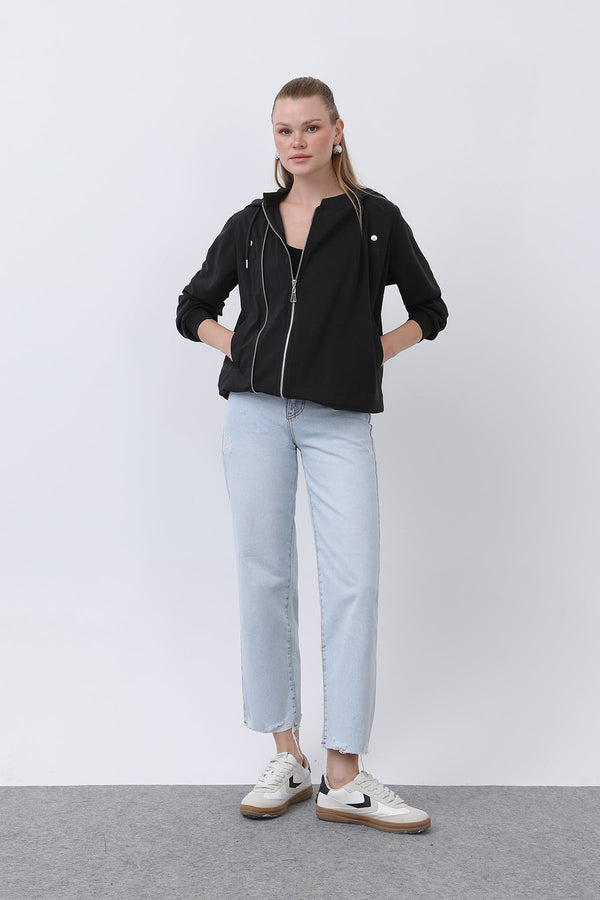 Kadın Fermuar Detaylı Mont - 32132MNT - BLACK-BLACK