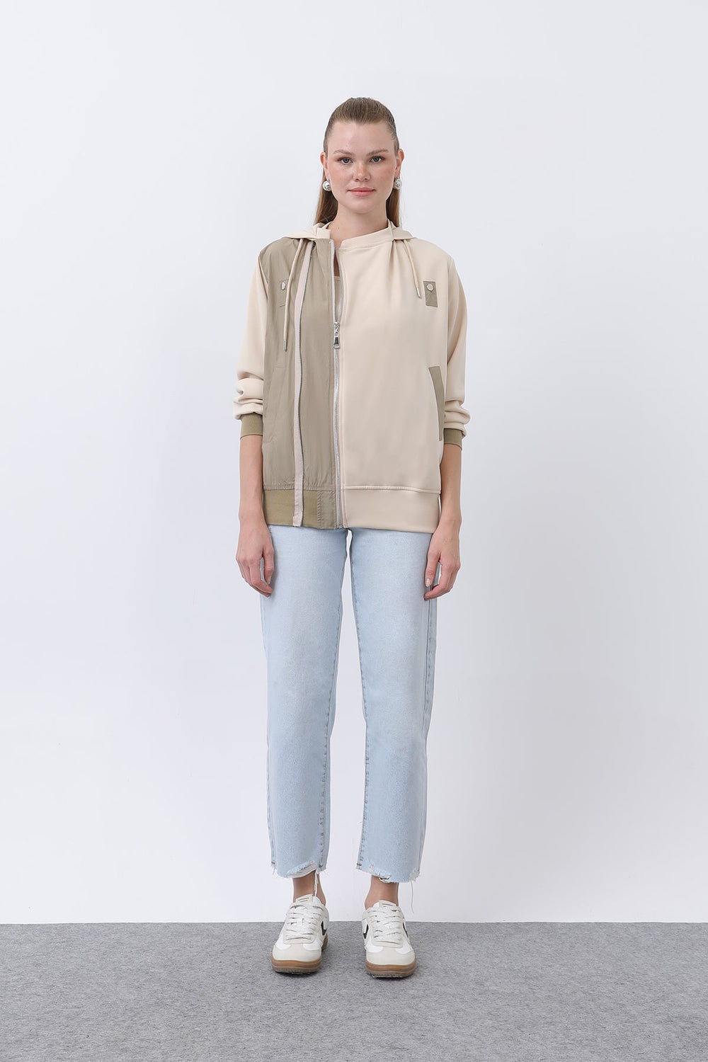 Kadın Fermuar Detaylı Mont - 32132MNT - BEIGE-KHAKI