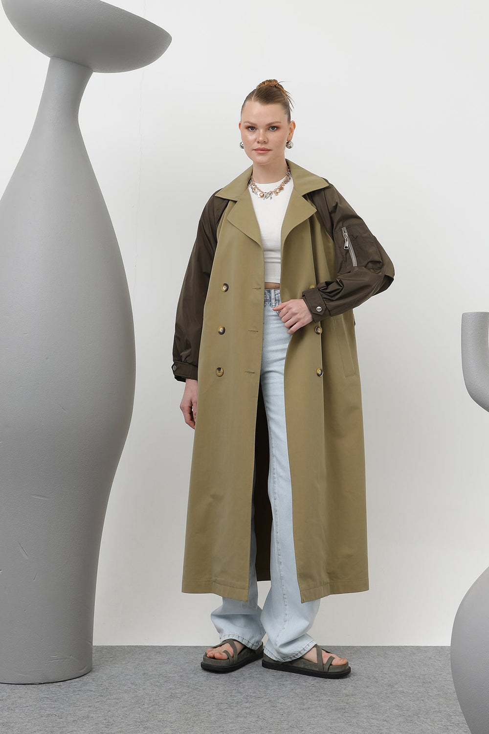 Kadın Kol Fermuar Detaylı Trench - 32138TRC - KHAKI-KHAKI