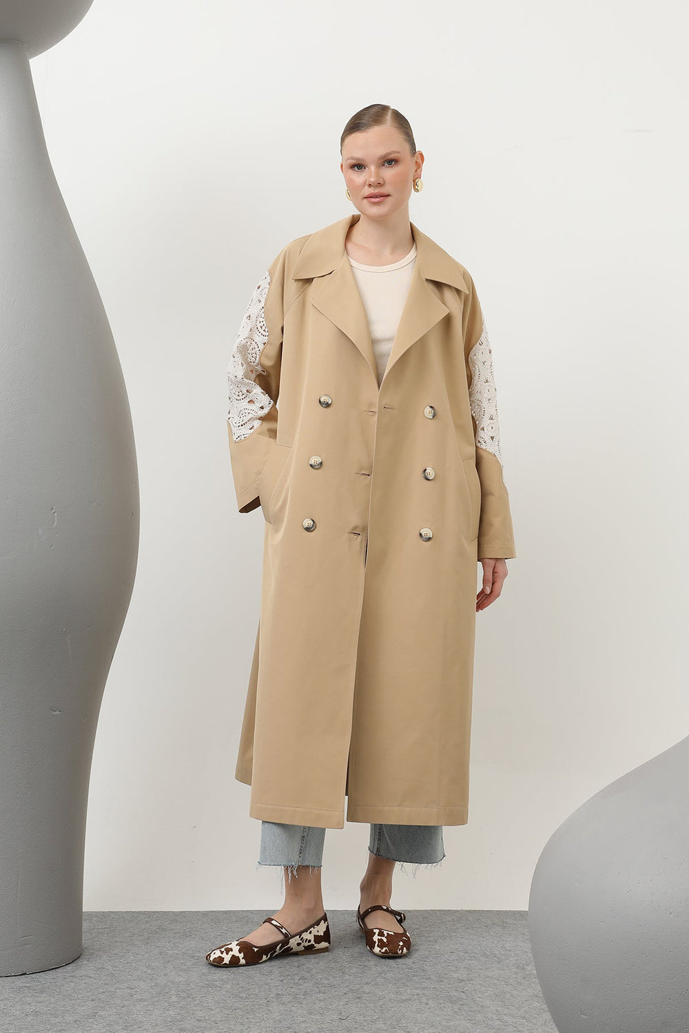 Kadın Dantel Detaylı Trench - 32140TRC - KHAKI