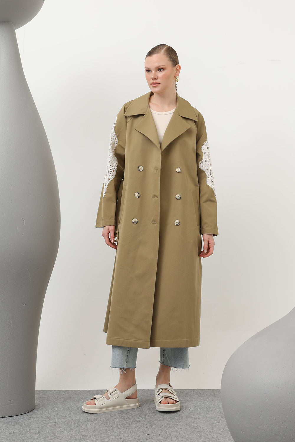 Kadın Dantel Detaylı Trench - 32140TRC - KHAKI