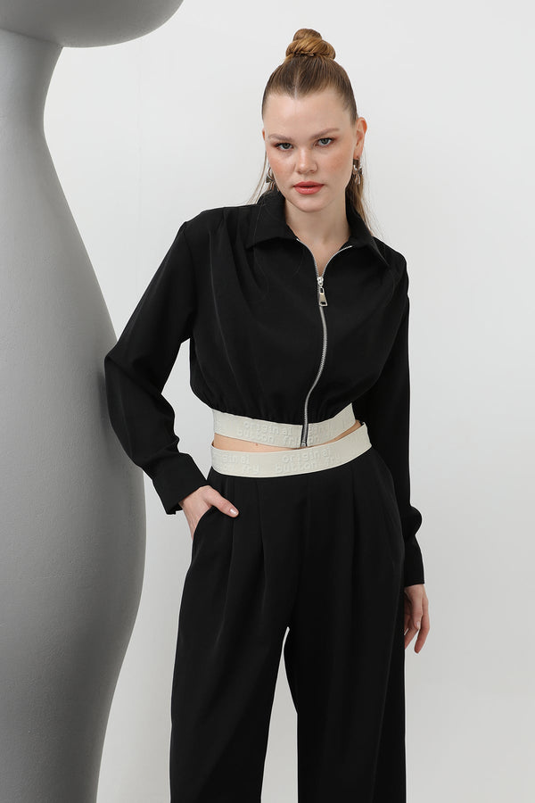 Pileli Lastik Detaylı Ceket - 32145CKT - BLACK