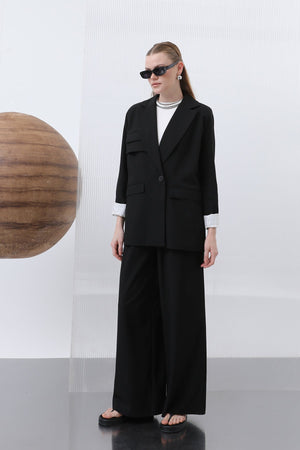 Kadın Cepli Çizgi Garnili Blazer Ceket - 32190CKT