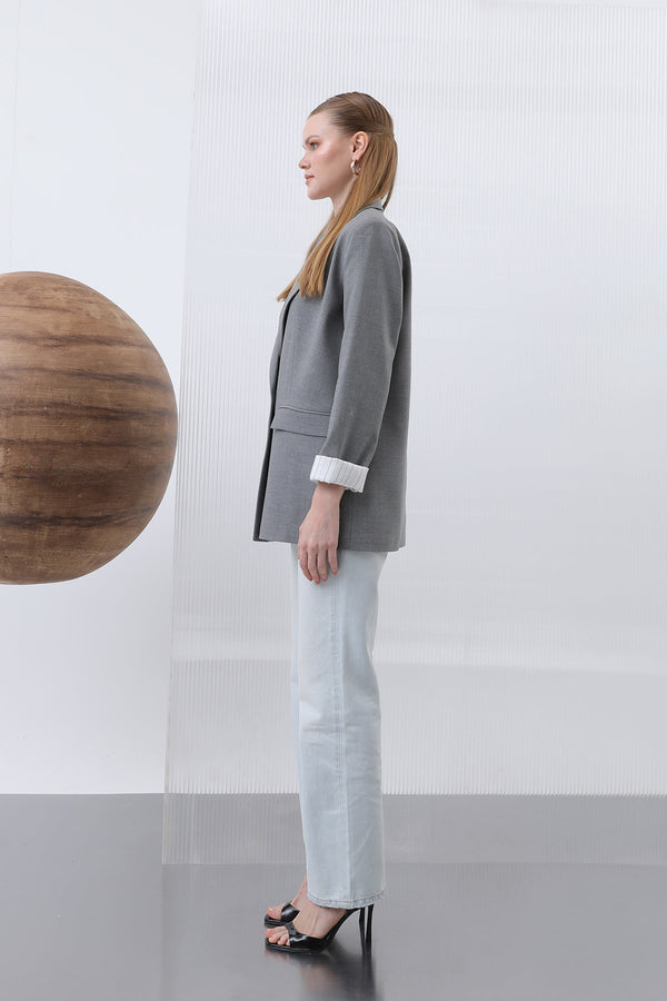 Kadın Cepli Çizgi Garnili Blazer Ceket - 32190CKT