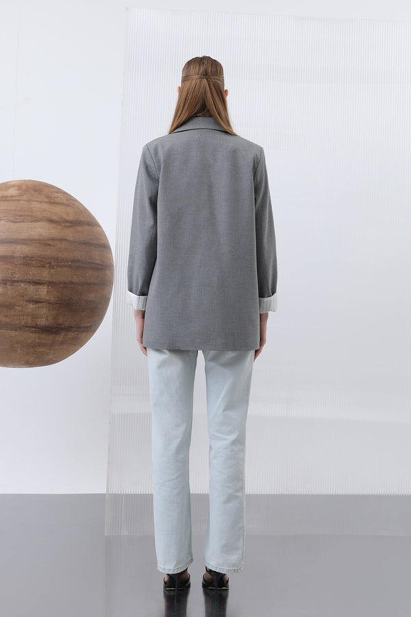 Kadın Cepli Çizgi Garnili Blazer Ceket - 32190CKT