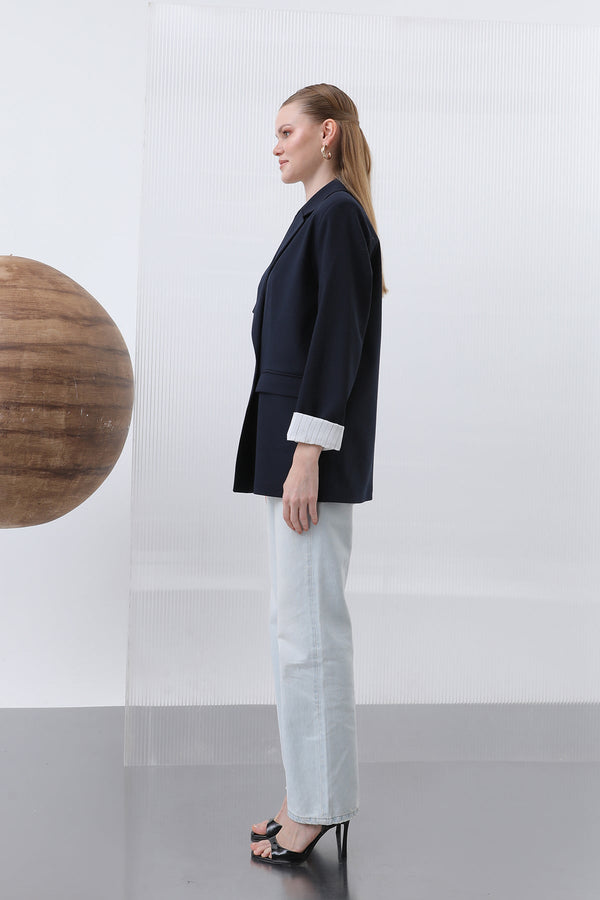 Kadın Cepli Çizgi Garnili Blazer Ceket - 32190CKT