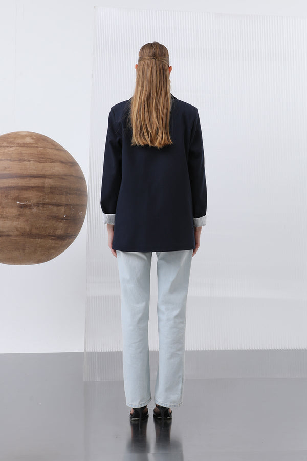 Kadın Cepli Çizgi Garnili Blazer Ceket - 32190CKT