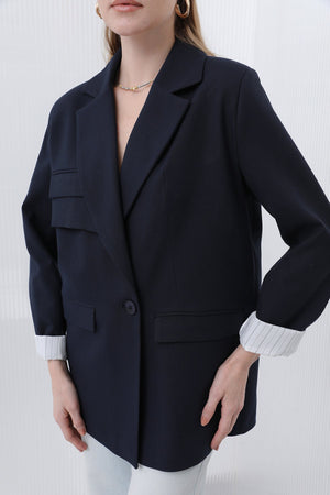 Kadın Cepli Çizgi Garnili Blazer Ceket - 32190CKT