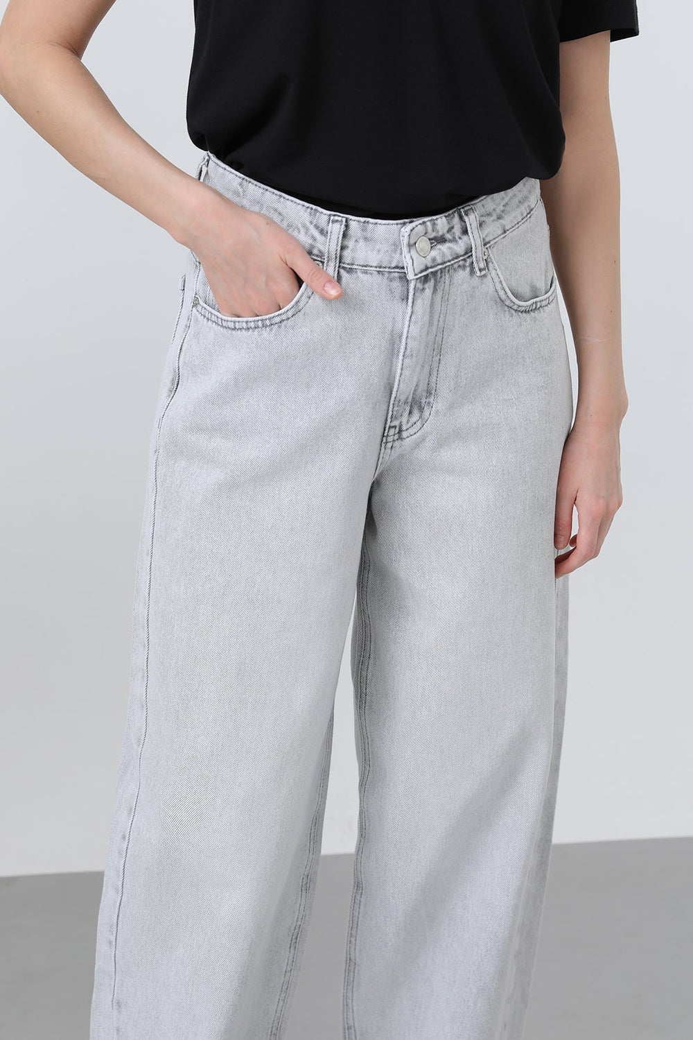 Kadın Bol Denim Pantolon -32192PNT - GREY