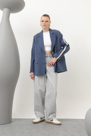 Kadın Şerit Detaylı Blazer Ceket - 32199CKT - NAVY