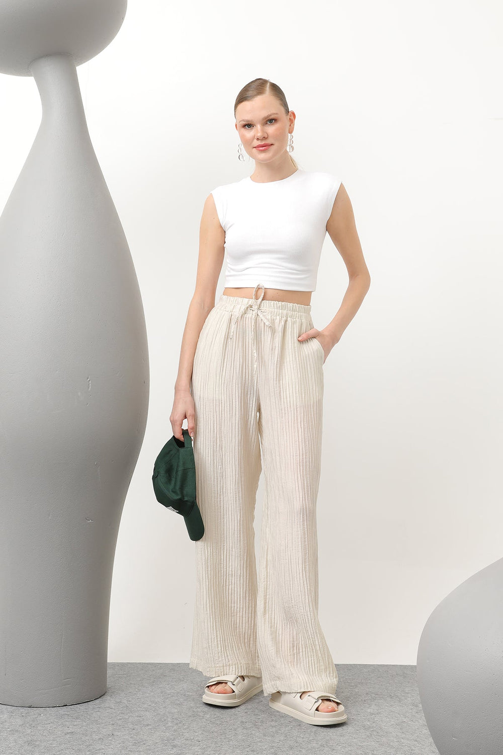 Kadın Basic Lastikli Pantolon - 32213PNT - STONE