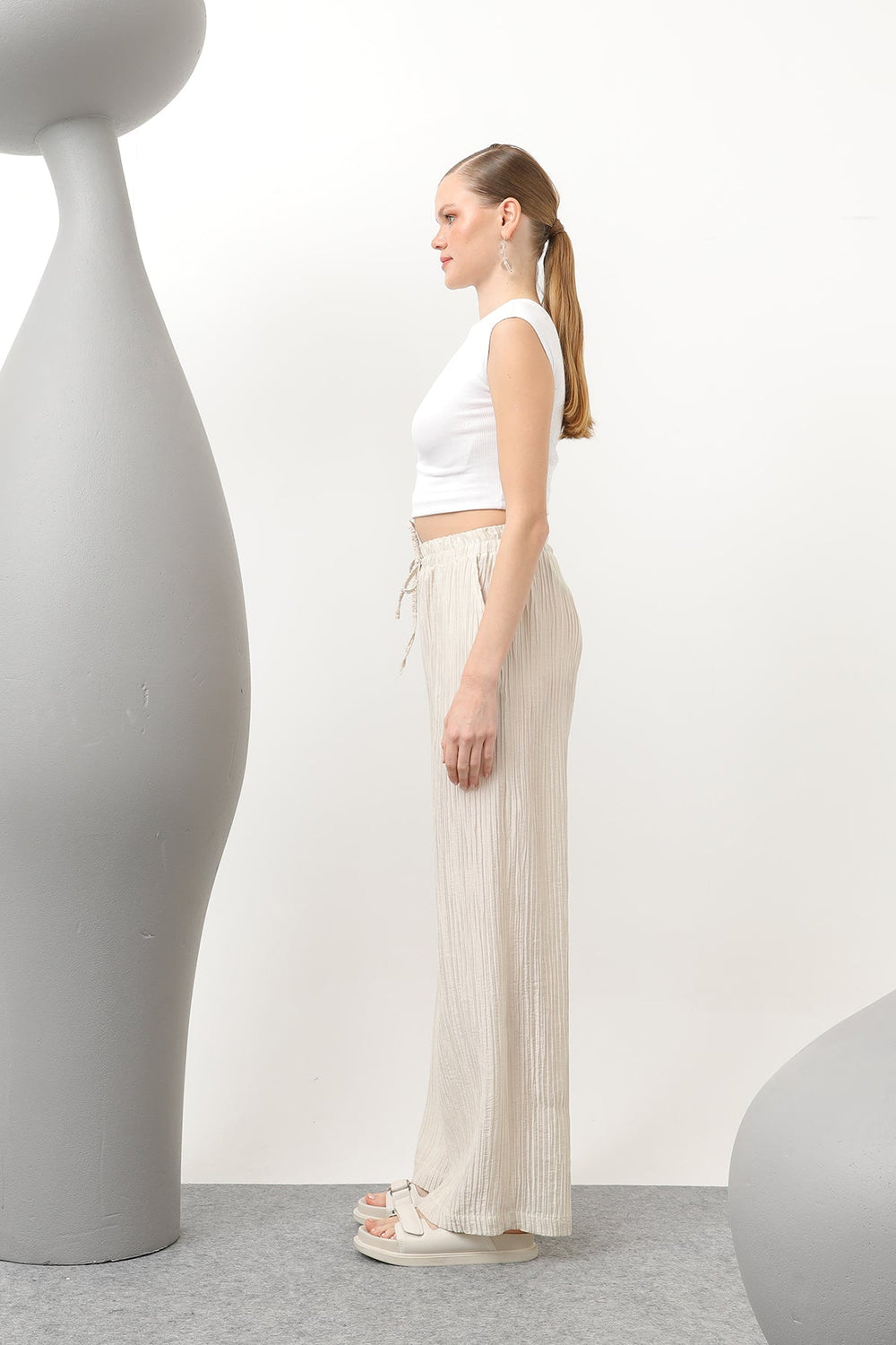 Kadın Basic Lastikli Pantolon - 32213PNT - STONE