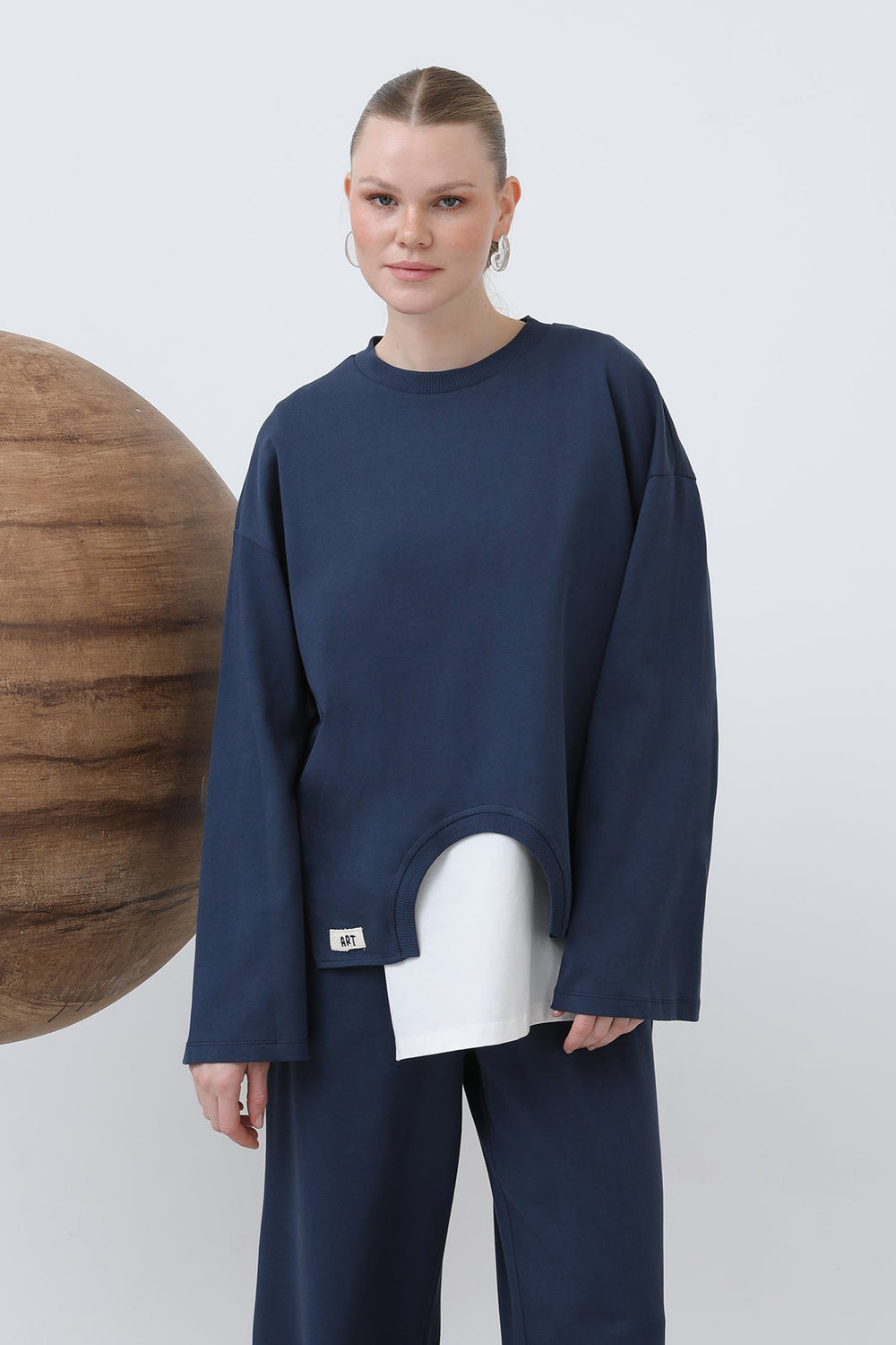 Kadın Basic Asimetrik Garnili Sweatshirt - 32223SWT - NAVY