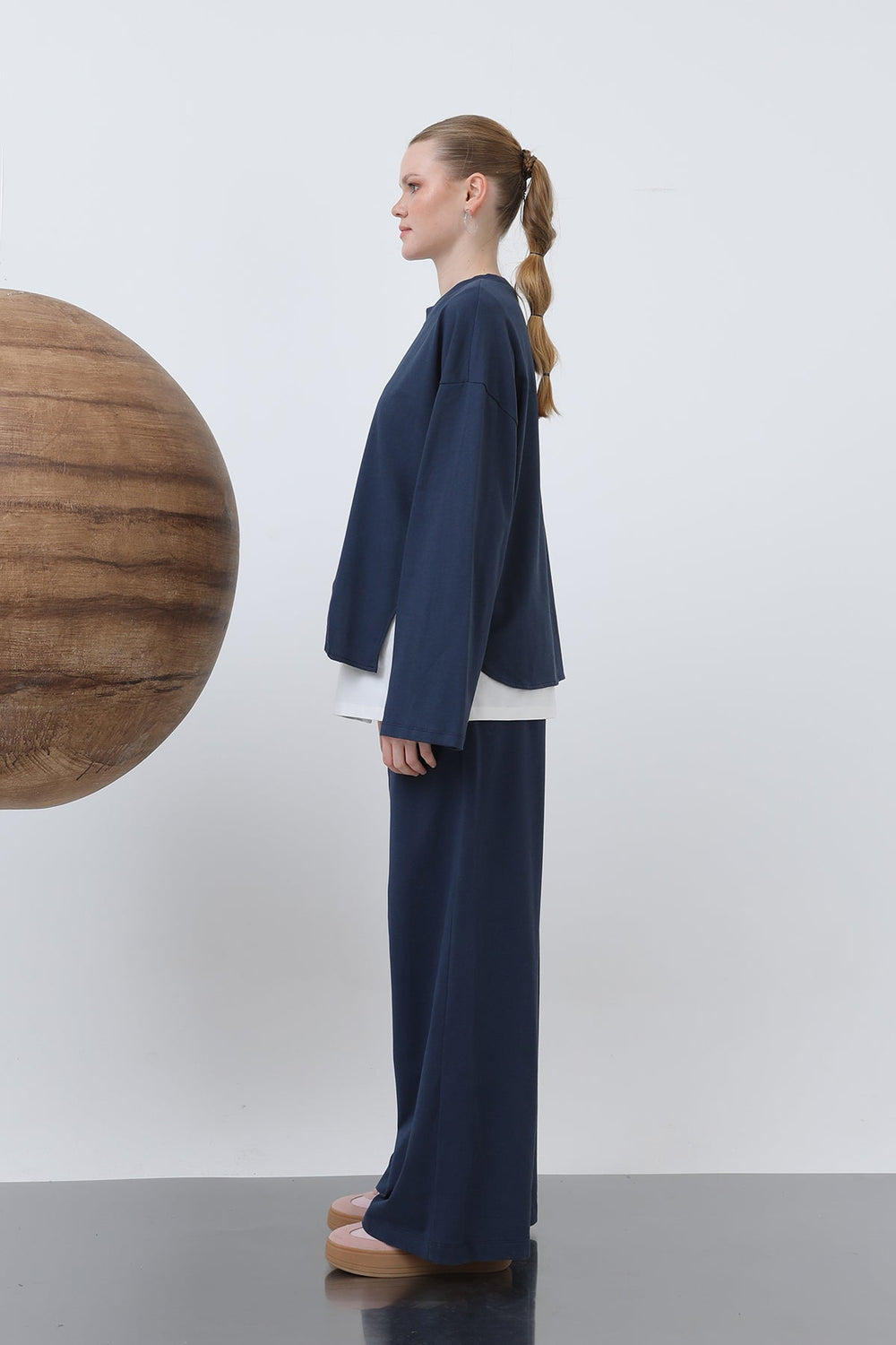 Kadın Basic Asimetrik Garnili Sweatshirt - 32223SWT - NAVY