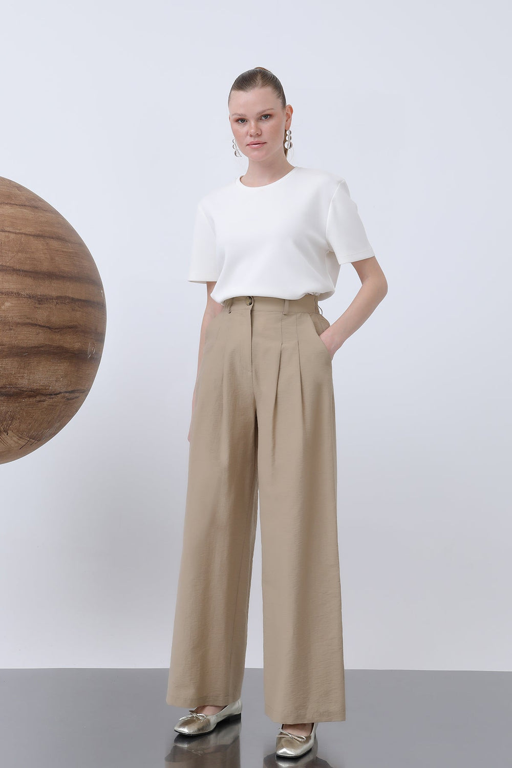 Kadın Pileli Basic Pantolon -32233PNT - MINK