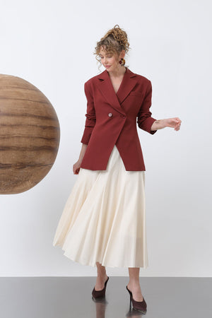 Kadın Önden Düğmeli Blazer Ceket -32245CKT - BURGUNDY