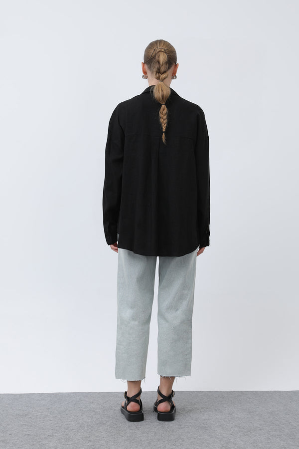 Kadın Basic Keten Gömlek - 32307GML