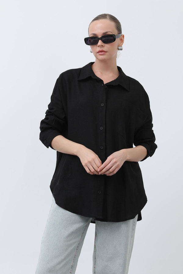 Kadın Basic Keten Gömlek - 32307GML