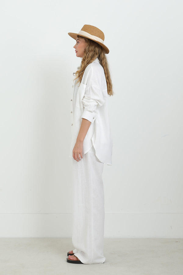 Kadın Basic Keten Gömlek - 32307GML