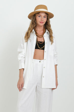 Kadın Basic Keten Gömlek - 32307GML