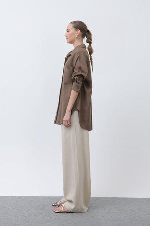 Kadın Basic Keten Gömlek - 32307GML