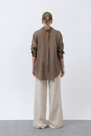 Kadın Basic Keten Gömlek - 32307GML