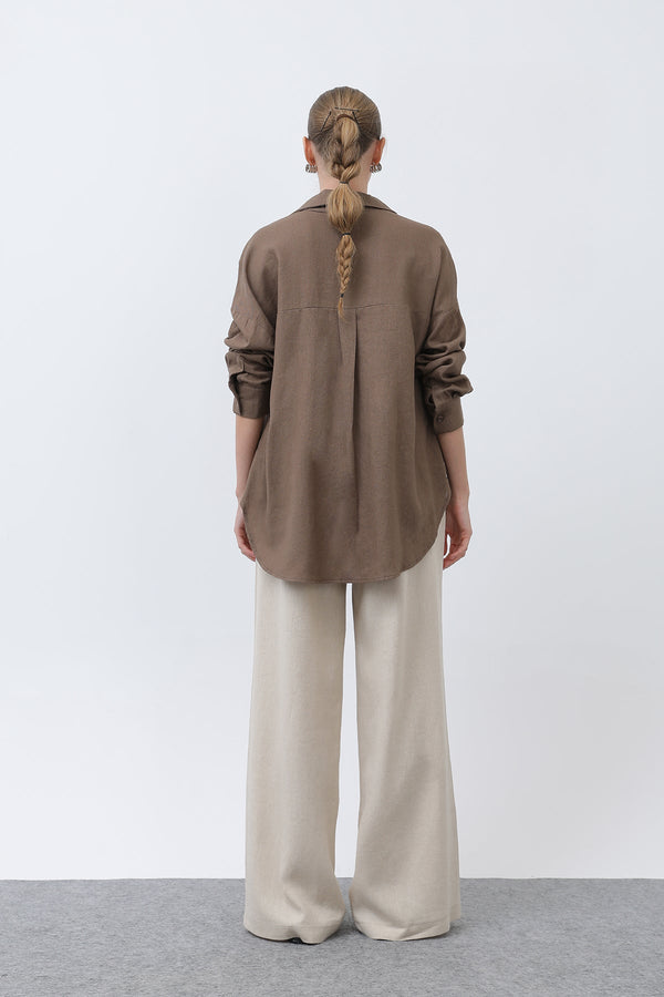 Kadın Basic Keten Gömlek - 32307GML