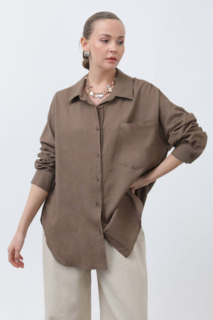 Kadın Basic Keten Gömlek - 32307GML