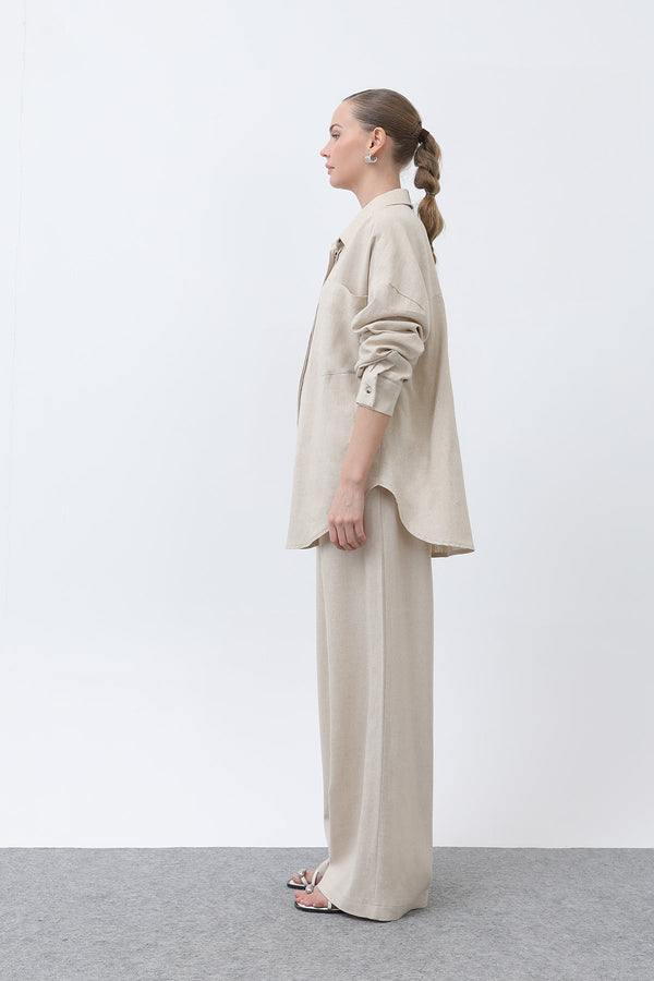 Kadın Basic Keten Gömlek - 32307GML