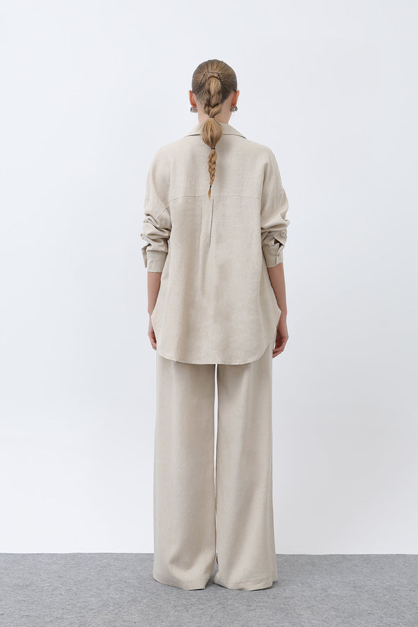 Kadın Basic Keten Gömlek - 32307GML