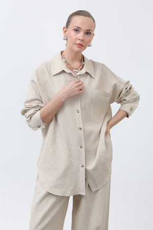 Kadın Basic Keten Gömlek - 32307GML