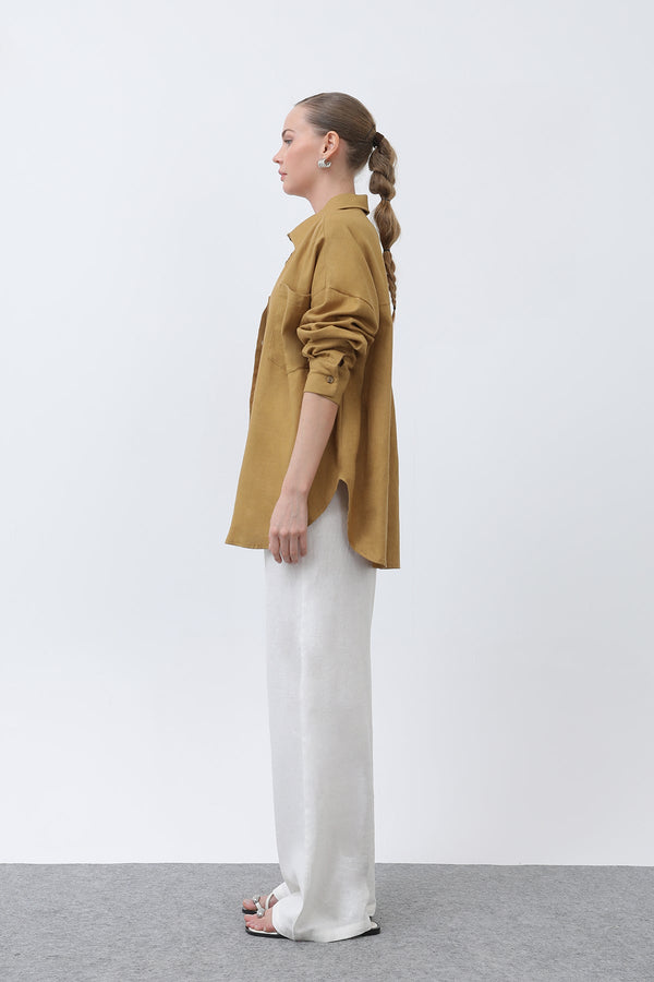 Kadın Basic Keten Gömlek - 32307GML