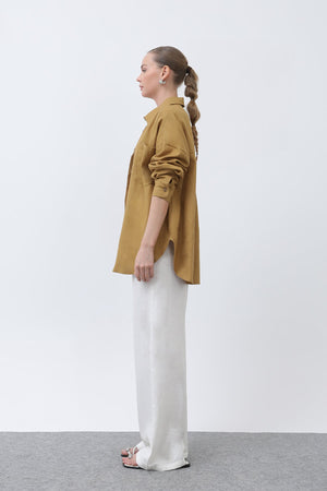 Kadın Basic Keten Gömlek - 32307GML