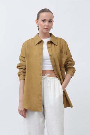 Kadın Basic Keten Gömlek - 32307GML