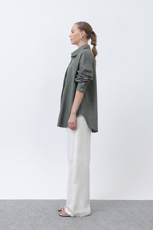 Kadın Basic Keten Gömlek - 32307GML