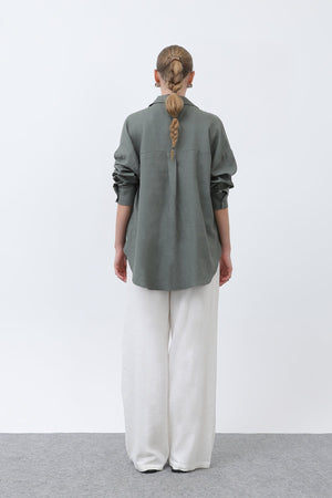 Kadın Basic Keten Gömlek - 32307GML