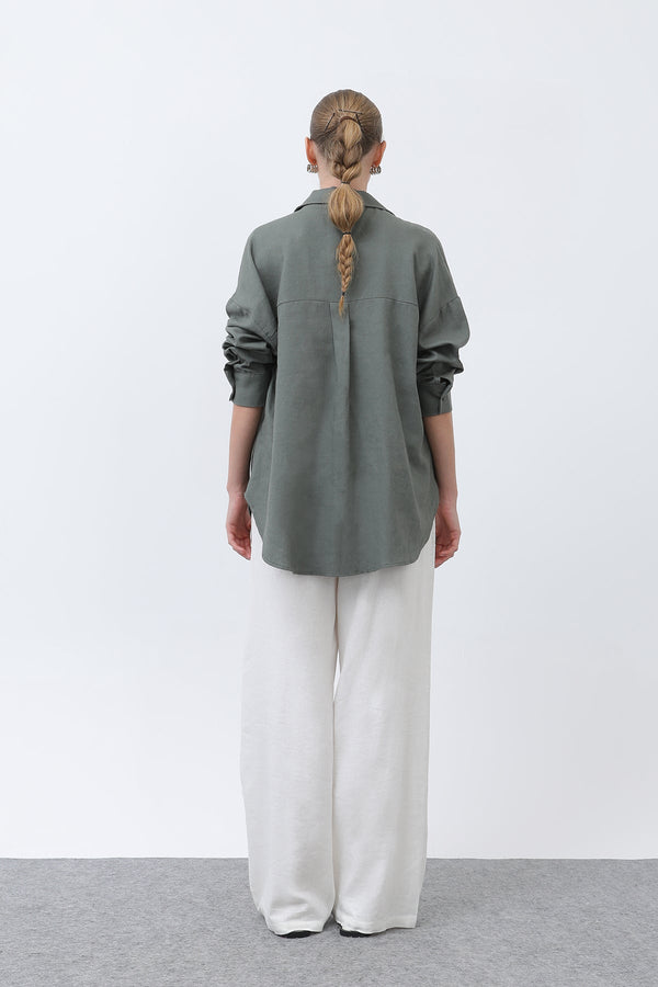 Kadın Basic Keten Gömlek - 32307GML