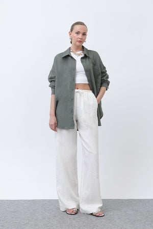 Kadın Basic Keten Gömlek - 32307GML