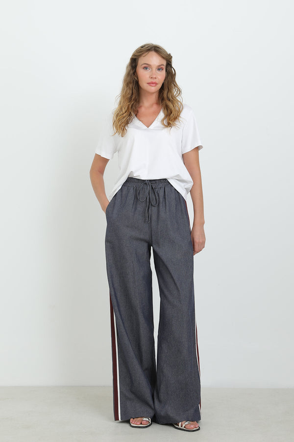 Kadın Denim Yanları Şerit Detaylı Pantolon - 32317PNT - INDIGO