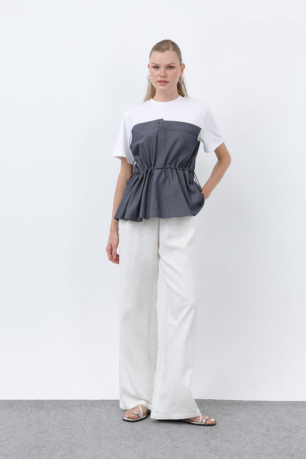 Kadın Denim Detaylı Bluz - 32318BLZ - INDIGO