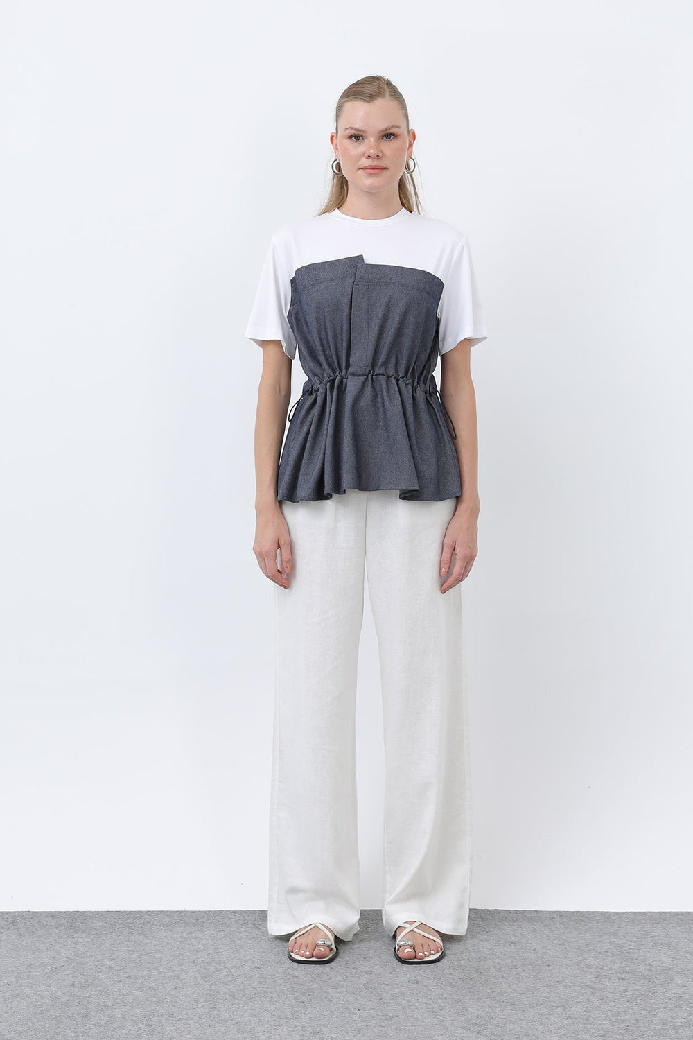 Kadın Denim Detaylı Bluz - 32318BLZ - INDIGO