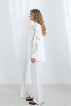 Dantel Detaylı Oversize  Gömlek-32324GML