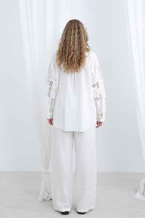 Dantel Detaylı Oversize  Gömlek-32324GML