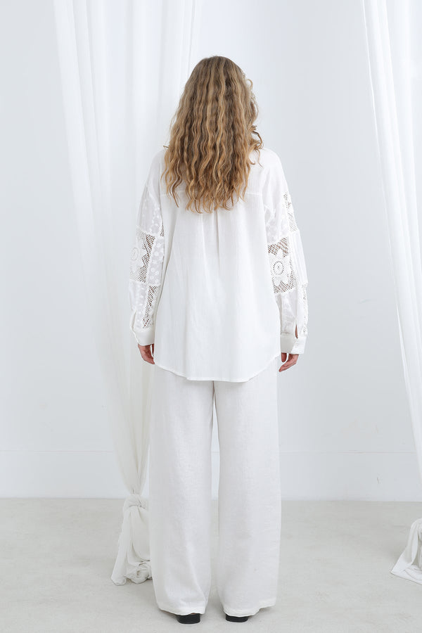 Dantel Detaylı Oversize  Gömlek-32324GML