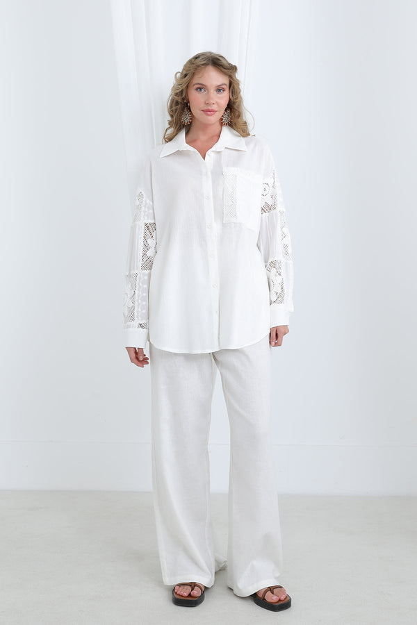 Dantel Detaylı Oversize  Gömlek-32324GML