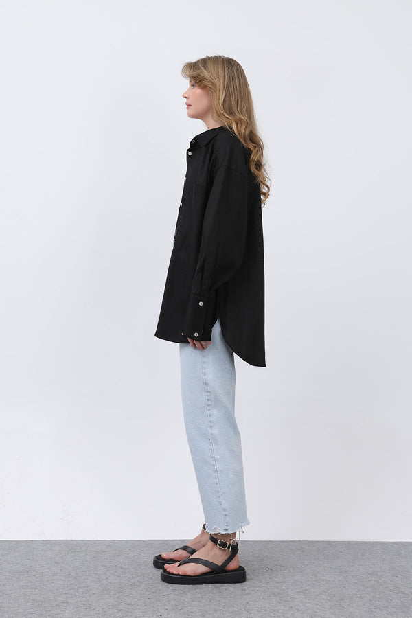 Kadın Basic Keten Gömlek - 32328GML