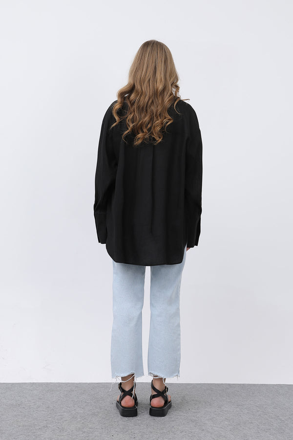 Kadın Basic Keten Gömlek - 32328GML