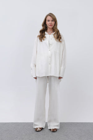 Kadın Basic Keten Gömlek - 32328GML