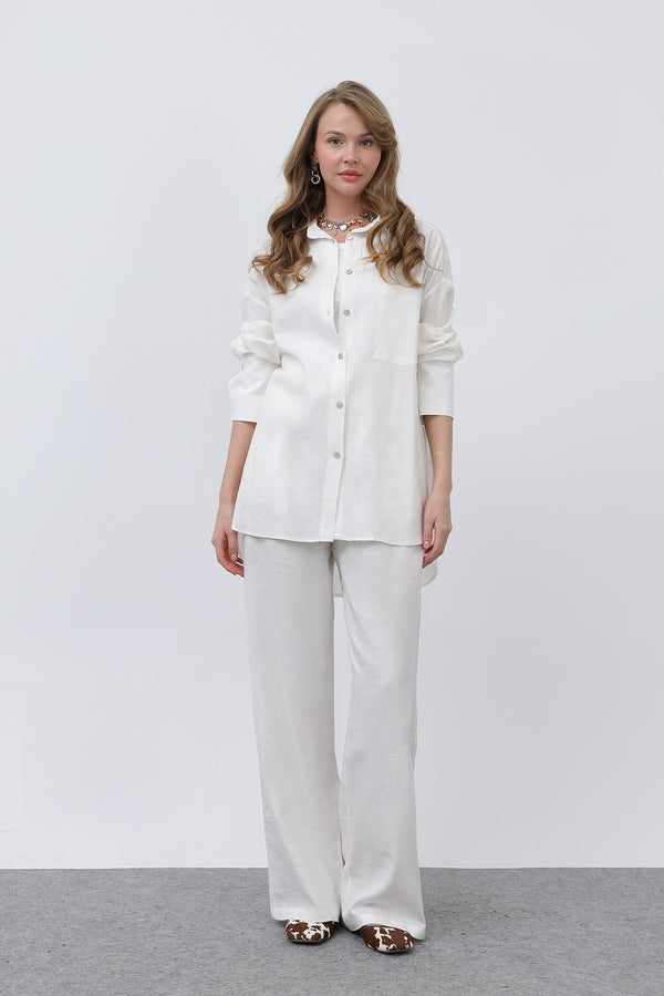 Kadın Basic Keten Gömlek - 32328GML