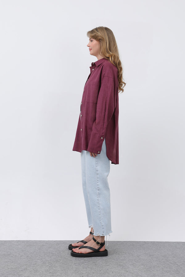 Kadın Basic Keten Gömlek - 32328GML